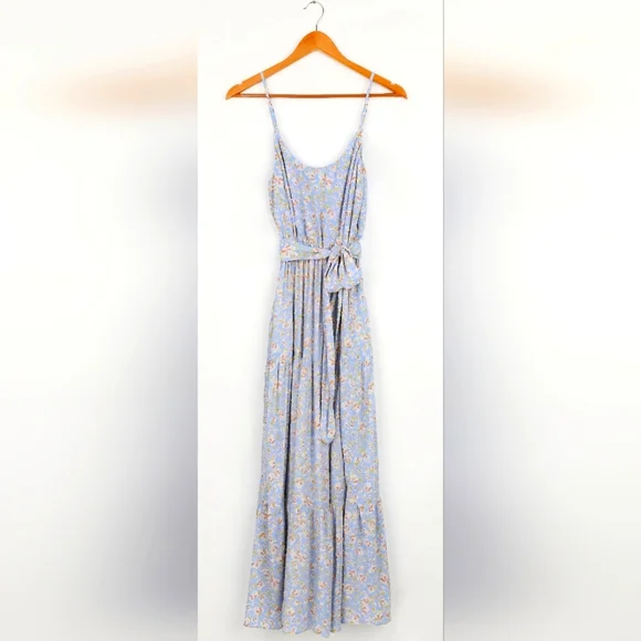 Lulu's Sunny Bliss Light Blue Floral Print Tiered Maxi Dress SZ. SM NWT - Picture 2 of 10